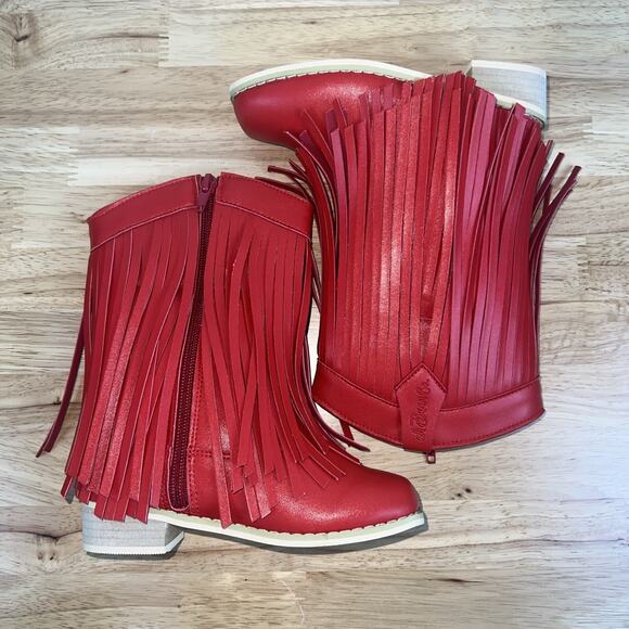 A Bear Co Girls Size 11 Red Fringe Leather Western Cowgirl Boots NEW - Picture 6 of 11